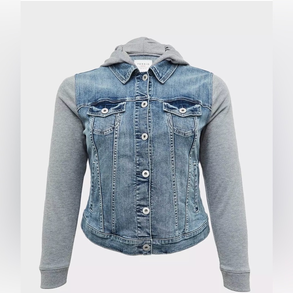 Denim and Gray Hooded Jacket